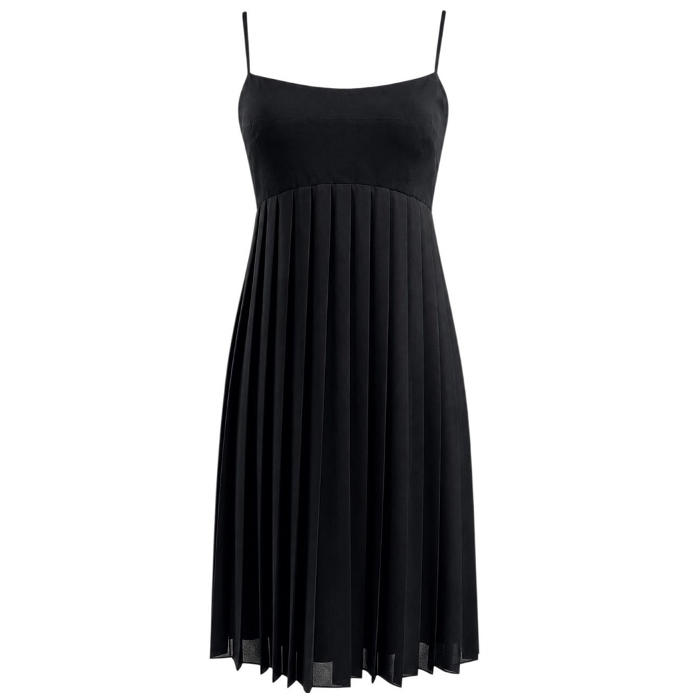 BCBGeneration Babydoll Dress M Black Pleated Empire Waist Chic Party Cocktail